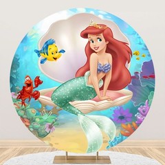 Round Mermaid Princess Ariel Backdrop Background Happy Birthday Party Decor