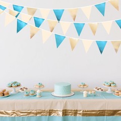 Champagne Gold Sky Blue Beige Decorations Metallic Fabric Triangle Pennant