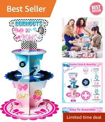 Dual Theme 3-Tier Cardboard Dessert Holder for Gender Reveal & Baby Showers