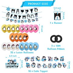 Penguin Birthday Party Decorations Include Birthday Banner Balloons Cupcake T…