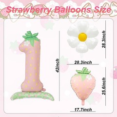 Strawberry Balloons – First Decor – 42 Inch Mylar Pink 1 Number Balloon – Str…