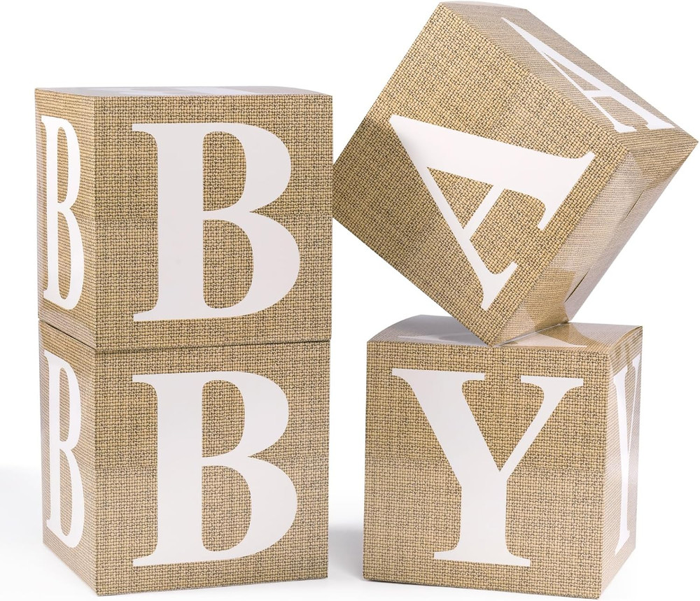 Baby Boxes with Letters for Baby Shower, 4Pcs Balloon Boxes with Printed Letters
