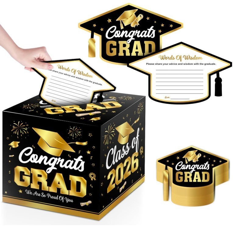Graduation Card Box, 51Pcs Grad Party Decorations with 50Pcs Graduation Cap Advi