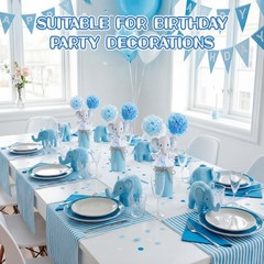 6 Sets Blue Elephant Baby Shower Vase Decorations, Cute Pom Poms Centerpieces…