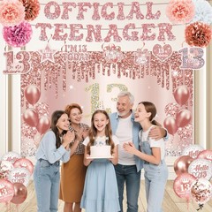 13th Birthday Decorations for Girls – 58pcs Backdrop, Balloons, Centerpieces