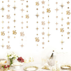 Champagne Gold Number 16 Circle Dot Twinkle Star Garland Streamer Bunting Banner