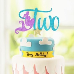 2 Year Old Cake Topper, Baby Shower Mermaid Princess Happy Birthday Photo Props