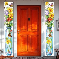 Spring Door Banner 12×72 Inch Spring Door Cover Floral Porch Banner Butterfly…