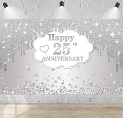 25th Wedding Anniversary Banner Decorations, Silver 25 th Wedding Anniversary…