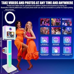 15.6″Touch Screen Photo Booth with RGB Ring Light Metal Selfie Station for Party