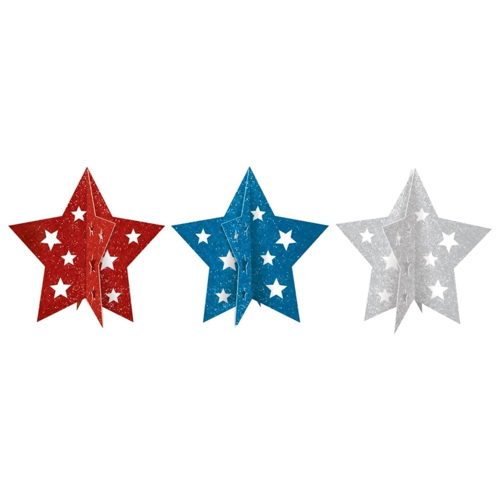 Patriotic Pride Glitter Paper Mini 3D Centerpieces – 5″ 3 Pc – Perfect for Ce…