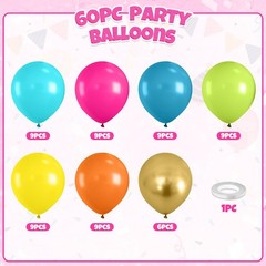 60PCS Tropical Balloons, Hawaiian Balloons, Hot Pink Teal Blue Green Orange Y…