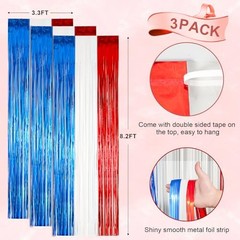 3 Pack 3.3 x 8.2 ft Red White and Blue Foil Fringe 33 Red White and Blue