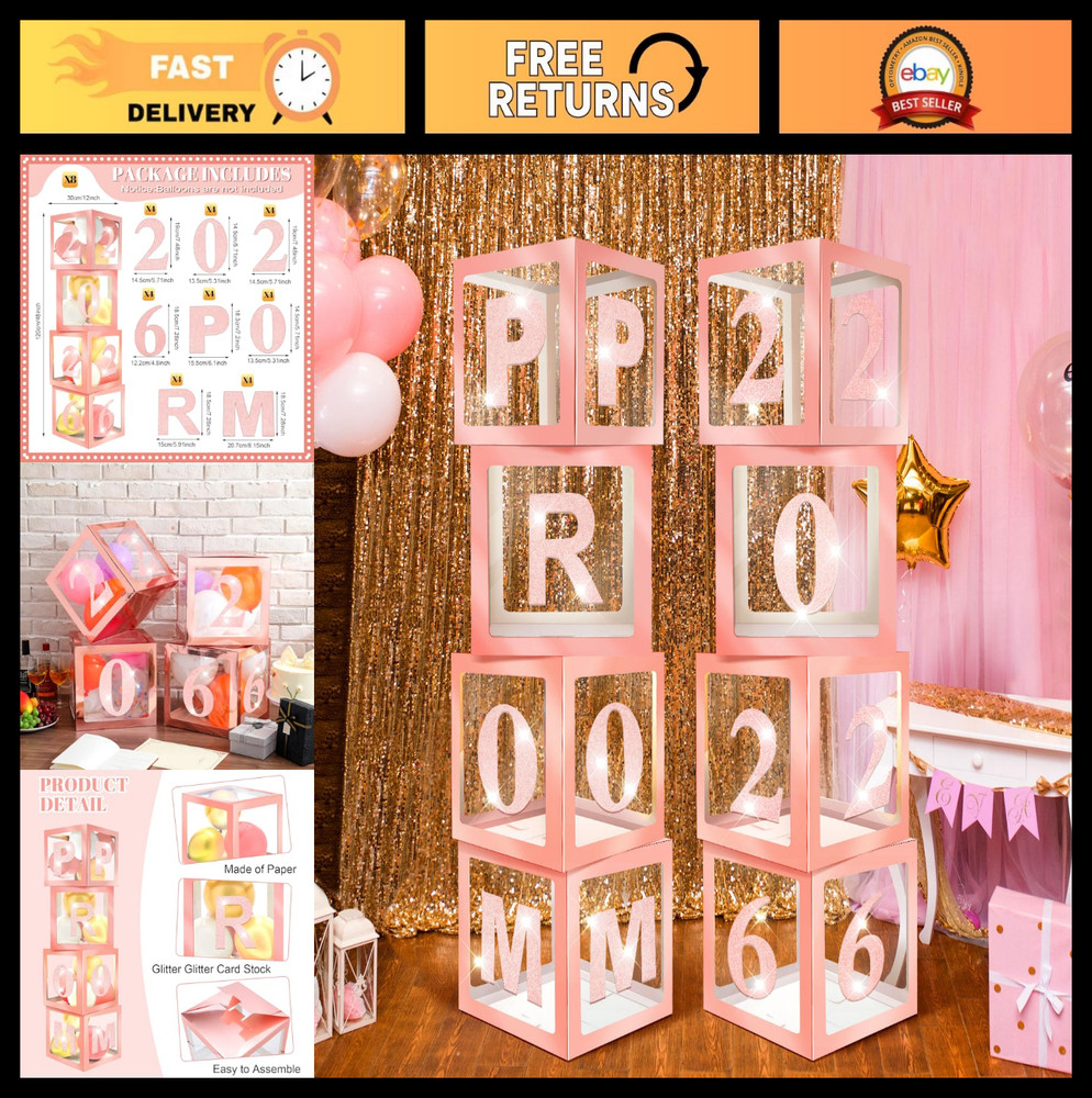 8 Pcs Prom Decorations Set – 12″ Column Stands, Sparkle Balloons & Boxes for 202