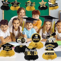 12 PCS Black Gold 8th Grade Congrats Grad 2026 Graduation Centerpiece Topper