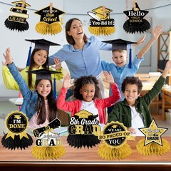 12 PCS Black Gold 8th Grade Congrats Grad 2026 Graduation Centerpiece Topper
