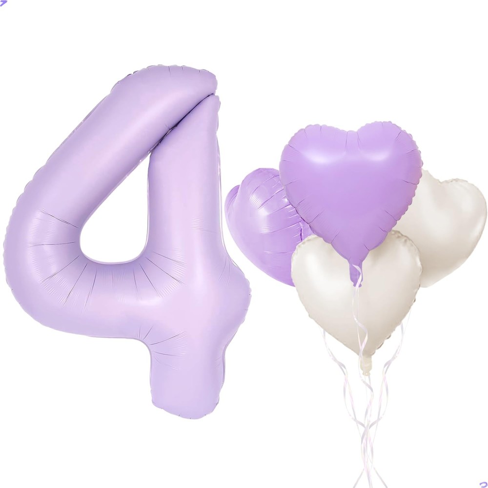40 inch Light Purple Number 4 Balloon for Lavender Decorations, Large Lavende…