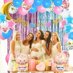 Gender Reveal Decoration, Pink and Blue Balloon Garland Kit Gold Moon&Stars