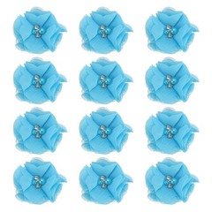 12Pcs 2″ Chiffon Flowers with Rhinestone Pearl Sewing Fabric Flowers, Lake Blue