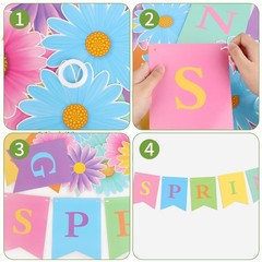 Hello Spring Banner Colorful Sun Flower Spring Party Banner Wildflower Garlan…