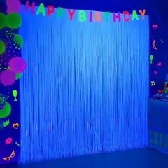 Transform Your Events: 2 Pack Glow in The Dark Fringe Curtains 6.6 ft Neon Decor