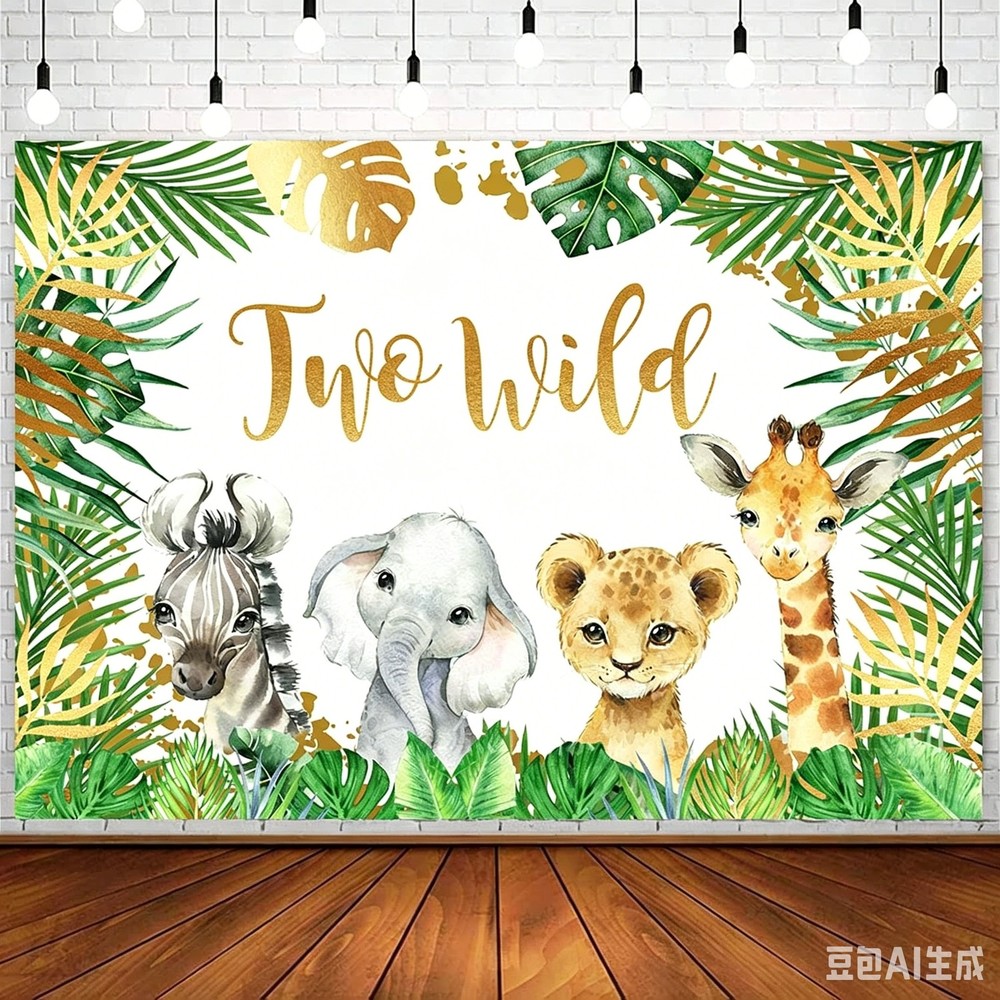 Two Wild Forest Animal Birthday Party Banner Backdrop Photo Background Decor