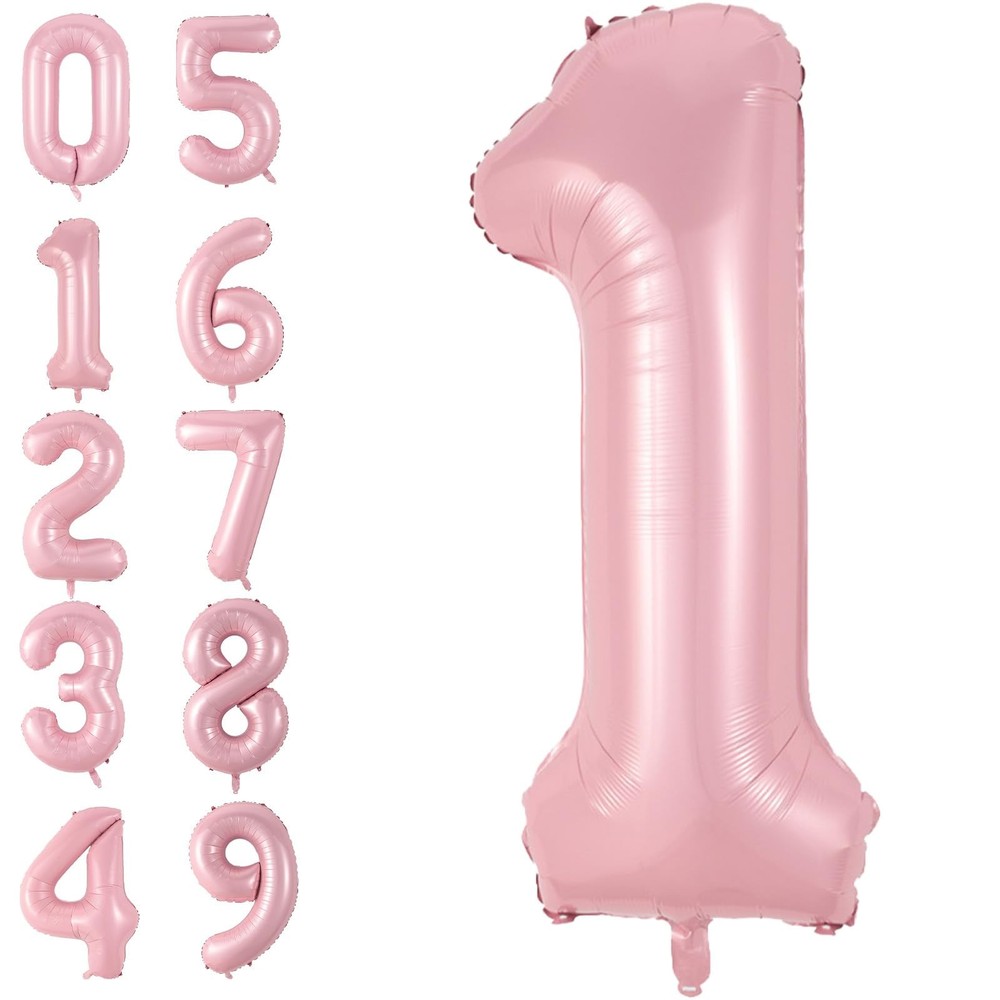 Light Pink 1 Balloon, 40 Inch Large Pastel Pink Foil Helium Number Balloons 0…