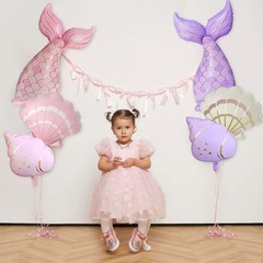 Mermaid Balloons Set – 6PCS Mermaid Tail Seashell Conch Foil Balloons, Pink