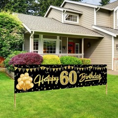 Happy 60th Birthday Banner Decorations for Men 72.8 x 15.7 inches, Black