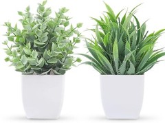 Der Rose 2 Pack Small Fake Plants Mini Artificial Potted 2pack-7.1in-grey