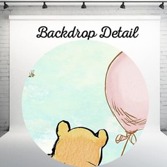 Vintage Pooh Bear Backdrop 1st Birthday Girl Watercolor Tree Pastel Sky Pink …