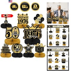 50th Birthday Decorations for Men – 9Pcs Black Gold 50th Birthday Party Decor…