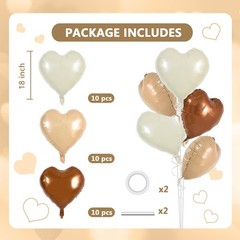 30 Pcs Brown Cream Heart Foil Balloons