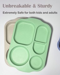 KITLAB Unbreakable Divided Plates, 4 12 x 8.3 x 1 inch, Beige,Blue,Green,Pink