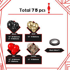 Lukiituke 75PCS Balloon, Black, Red, and Gold (12In and 5In), Casino Theme Party