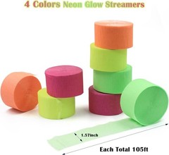 Vibrant 4-Roll Fluorescent Paper Streamers – Perfect for Neon Parties