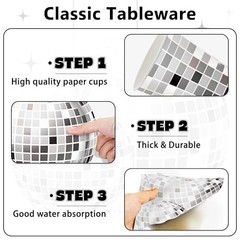 140PCS Disco Ball Party Decorations – Black Silver Plates & Napkins Set for 20 G