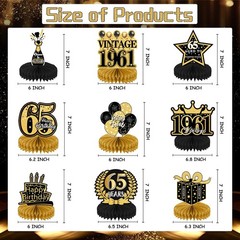 65th Birthday Decorations for Men – 9PCS Vintage 65th Birthday Honeycomb Cent…