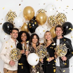 Balloons, 50pcs 12inch Matte White Black Metallic Gold Black Gold White