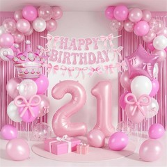 21st Pink Bow Decorations for Her, Coquette Party Decor Include 40 Inch Foil …