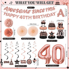 40Th Birthday Decorations Kit for Women, Rose Gold Happy 40Th Birthday Banner…