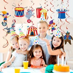 24 Pcs Hanging Swirl Party Decorations, Circus Clown Animals Theme Carnival