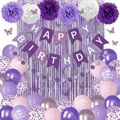 Purple Birthday Decorations for Women Girls, Lavender Pink Confetti Metallic Pri