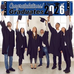 2026 Graduation Decorations Blue and Black Graduation Banner Large Congratulati.