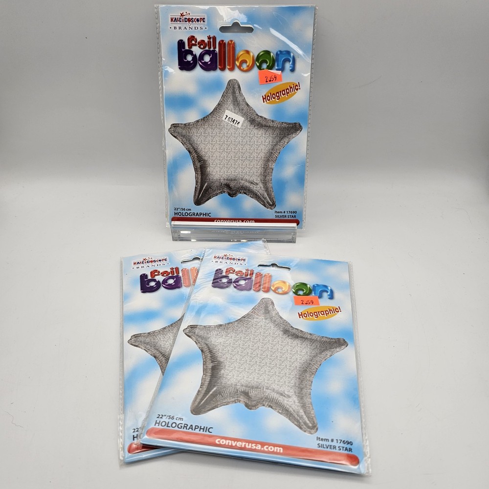 Vintage Silver Holographic Star Foil Balloon 3 Pack USA Made