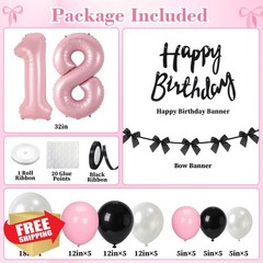 38Pcs Happy 18th Birthday Decorations for Girls, White Pink and Black Birthda…