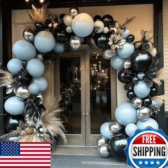 Hibaopati Blue Black Balloon Garland Double Stuffed Dusty Blue White Balloons