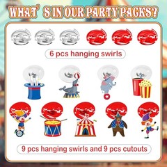 24 Pcs Hanging Swirl Party Decorations, Circus Clown Animals Theme Carnival