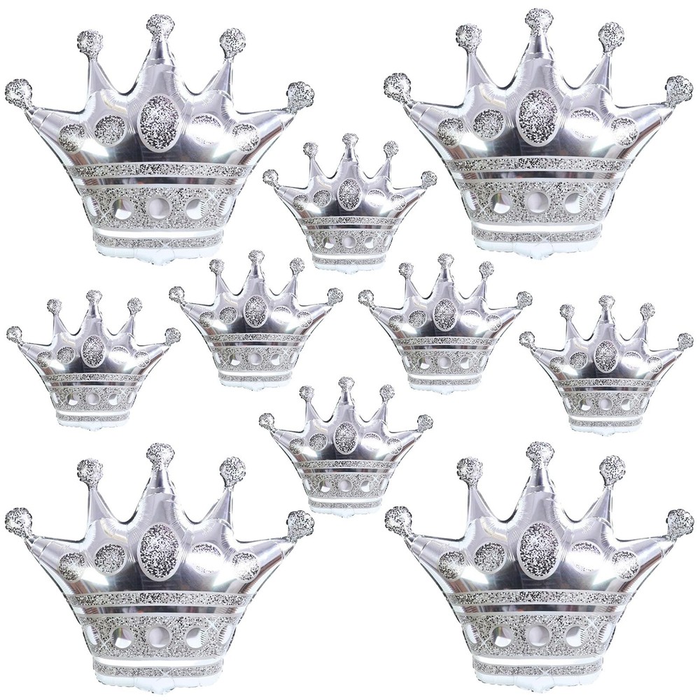 10pcs Silver Crown Balloons, Silver Crown Foil Balloons, Large Aluminum Foil …