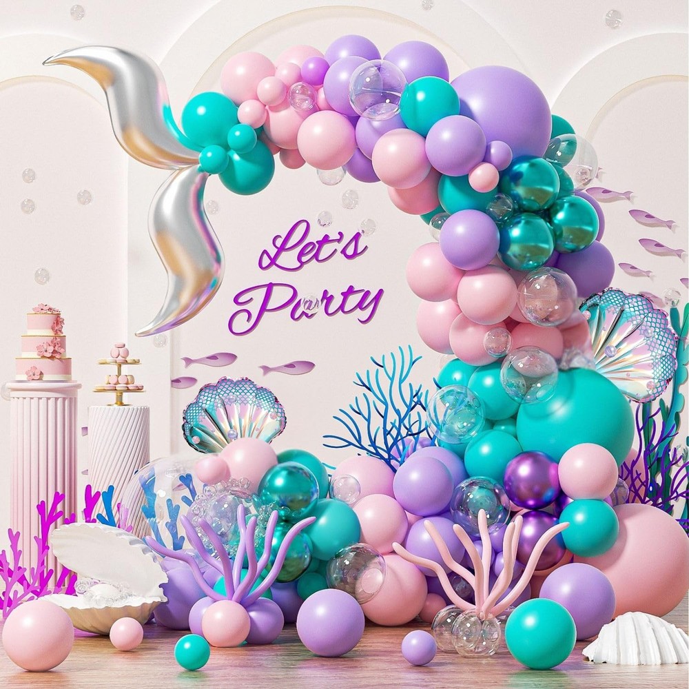 138Pcs Mermaid Balloon Arch, Pink Purple Blue Mermaid Birthday Party Decorati…